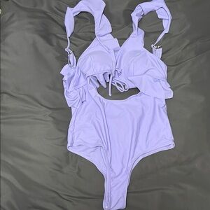 SHEIN Lavender Ruffled One Piece Swimsuit